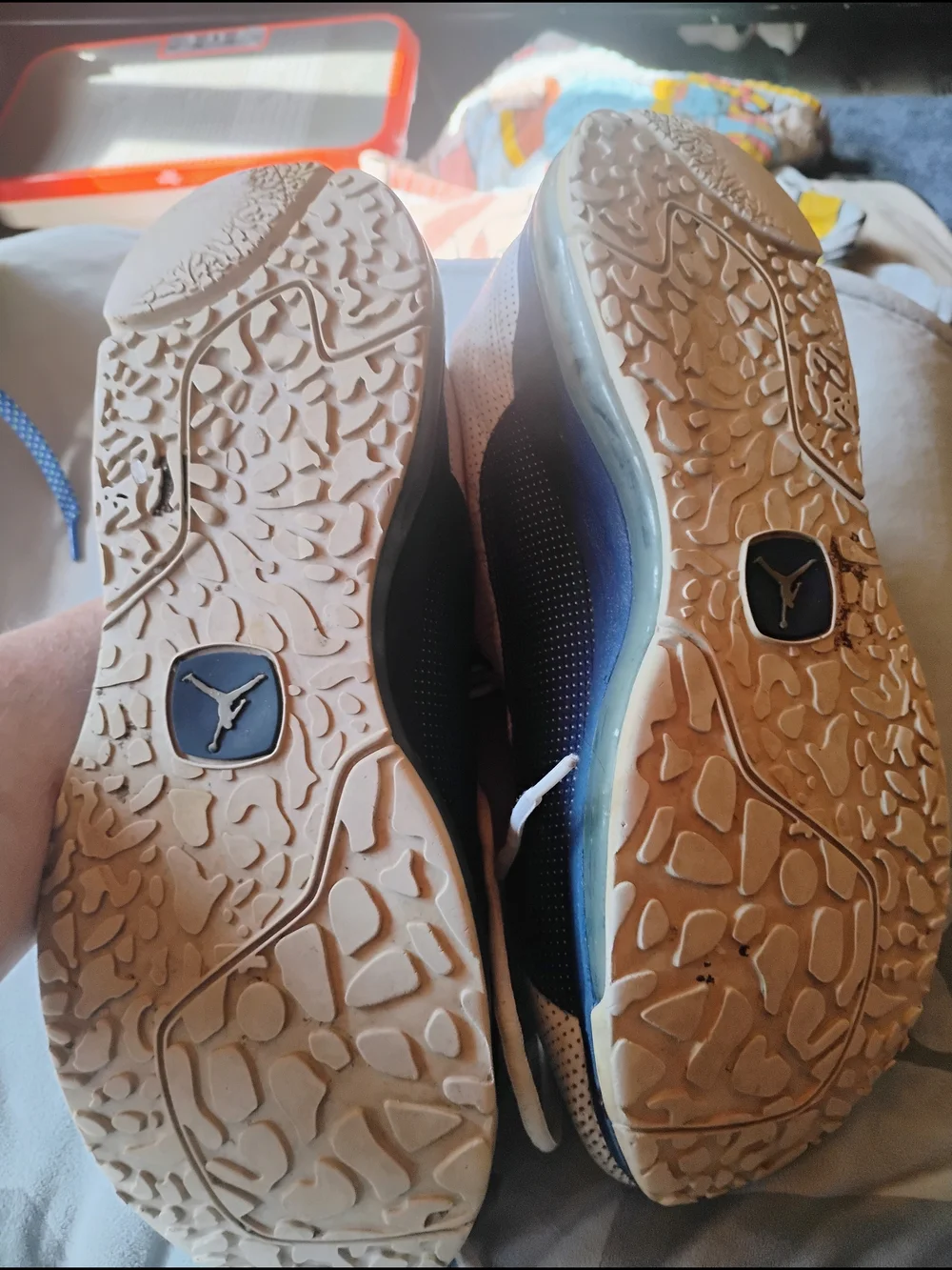 Jordan Men’s Athletic Shoes in White and Blue Size 13. 60 Or Best Iffer